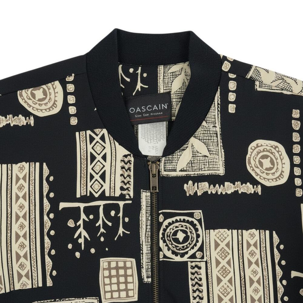 Vintage Cascais Black Cream Pattern Zip Up Jacket Womens Size Medium Mexico Poly - Picture 4 of 10